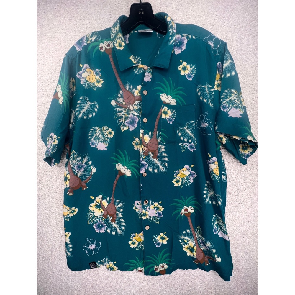 Pokemon Center Alolan Exeggutor Psyduck Ditto Tropical Teal Viscose Shirt L